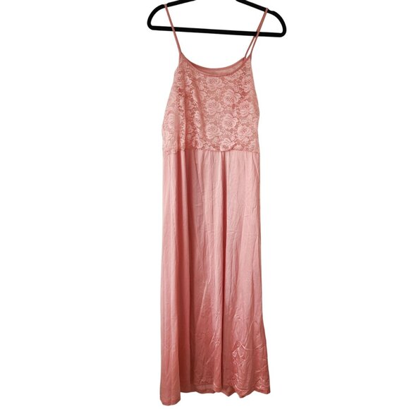 Vintage Pink Nightgown Lace Sleep Dress Satin Feminine Y2K Lingerie Maxi M - Picture 2 of 6
